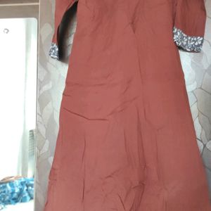 Brown Up Down Flare Kurta In Khadi