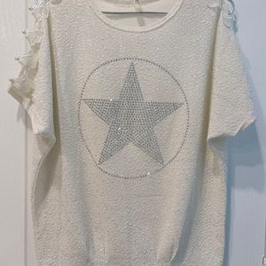 White And Silver Star Top