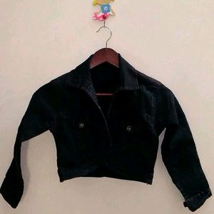 Black Denim Crop Jacket For Women