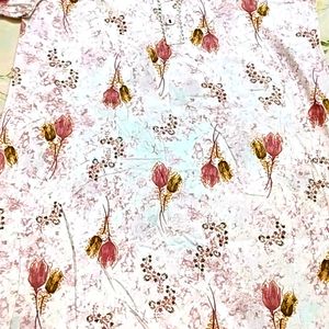 Kurta White Flower Print Design In Cotton