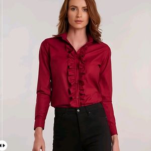 New Korean Ruffled Neck Aesthetic Satin Shirt