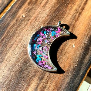 Resin MOON Pendant With Realflowers