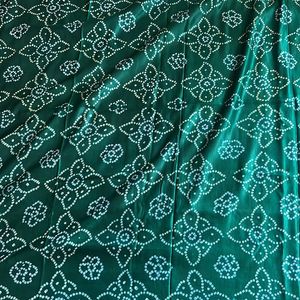 Bottle Green Silk Satin Bandhini With Zari Palu