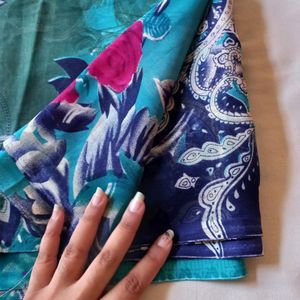 Blue Flower Print Saree