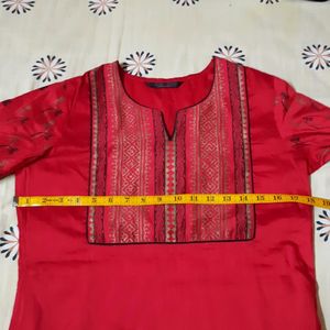 Red Kurta With Black And Golden Printed Design