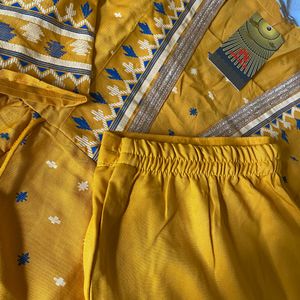 Yellow Anarkali Kurta With Trousers Set For Beauty