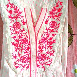 aLL Neon Pink Embroidered Short Kurta