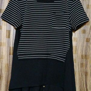 High Low Black&White Strip A Line Top