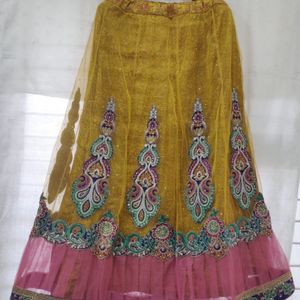 Mustard Pink Color Stitched Lehenga Choli Set