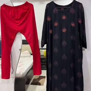 Combo - Black Kurta With Red Leggings