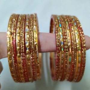 Red Golden Glass Bangles