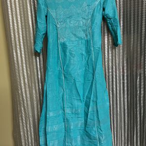 Sea Green Kurta With Silver Self fabric embroidery