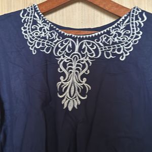 Navy Blue Embroidered Top