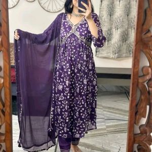 Alia Cut Purple Floral Kurta