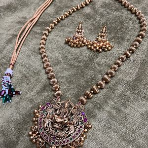 High Quality Temple Jewellery Set With Goddess Lax