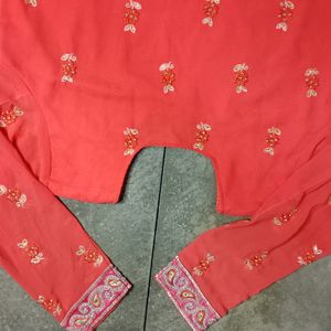 Beautiful Peach Embroyeded Festive Kurti