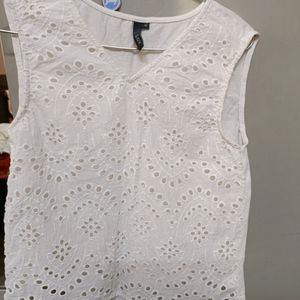 White Schiffli Top