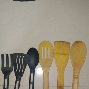 6 Pcs Cutlery Set 3 Wooden And Plastic Each