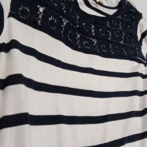 Blue And White Striped Top With Lace