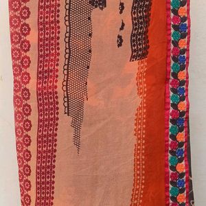 Abstract print Orange Saree