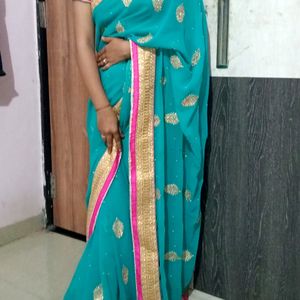 Sea Green Hewy Work Saree🤩