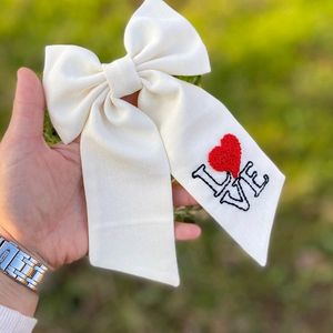 Love Hand Embroidered Hair Bow Clip