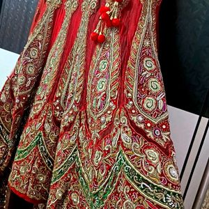 Beautiful Heavy Hand Work Hot Red Color Lehenga