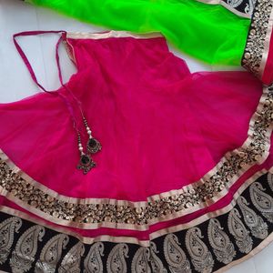 Pink And Green Lehenga Set