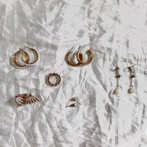 6 Pair Of Aesthetic Earrings With A Free Ring