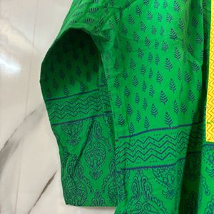 Bottle Green Kurti With Yellow Embroidery