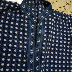 Navy Blue Printed Kurta