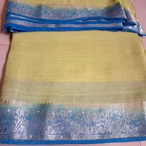 Lime Green/blue Tissue Saree