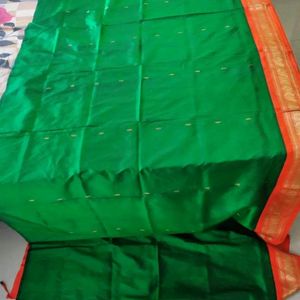 Green And Orange Silk Saree