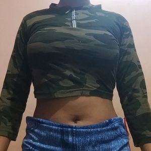 Army Print Crop Top. Breast Size - 28 To 34. Waist Size - Slim To 36