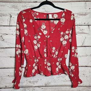 Red Floral H&M Divided Blouse