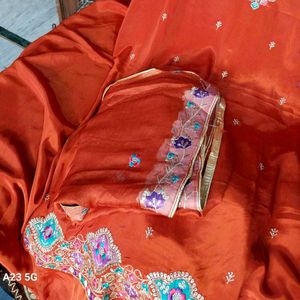 Silk geru Rust clr embroidery work with dupatta