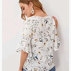 Botanical Print Long-Sleeve Blouse - Size Medium