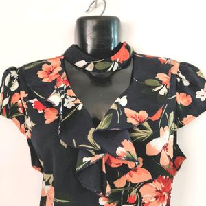 Shein Floral Printed Black Top