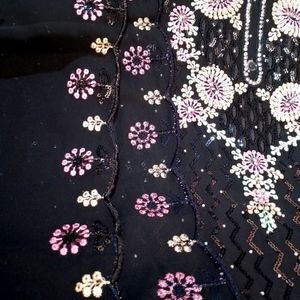 Wedding Wear Black Embroidered Dress Material