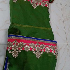 Saree With Blouse Green