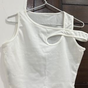 Women White Cut Style Top