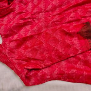 Women Red Tussar Silk Printed Kurta