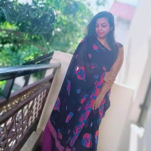 Navy Blue Georgette Beautiful Saree