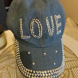 Stone Embellished Denim Cap Women