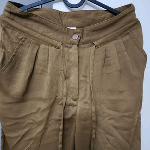 Brown High Waist Trousers With Drawstrings