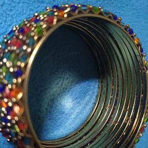 Combo Multicolored Metal Bangles With 2 Nacklace