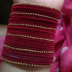 Maroon Metal Fabric Gold Plated Bangles