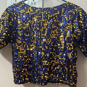 Royal blue & Yellow Full Body Sequin Crop Top