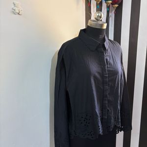 LOV cut Work Embroidery Black Shirt