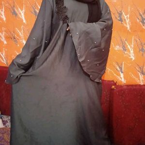 Grey Colour Abaya Umbrella Sleeves